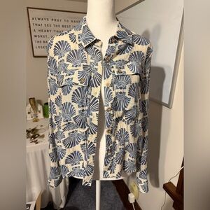 Zac & Rachel Blue and Cream Shell Print Utility Jacket